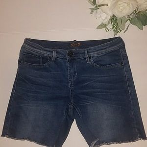 Seven7  Distressed Blue Denim Raw Hem Shorts